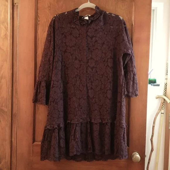 brown lace dress h&m Amira Corded Lace Dress in Brown